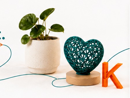 Plant, heart sculpture and orange K
